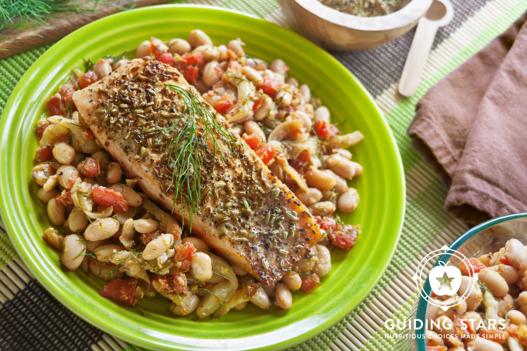 Fennel-Crusted Salmon on White Beans