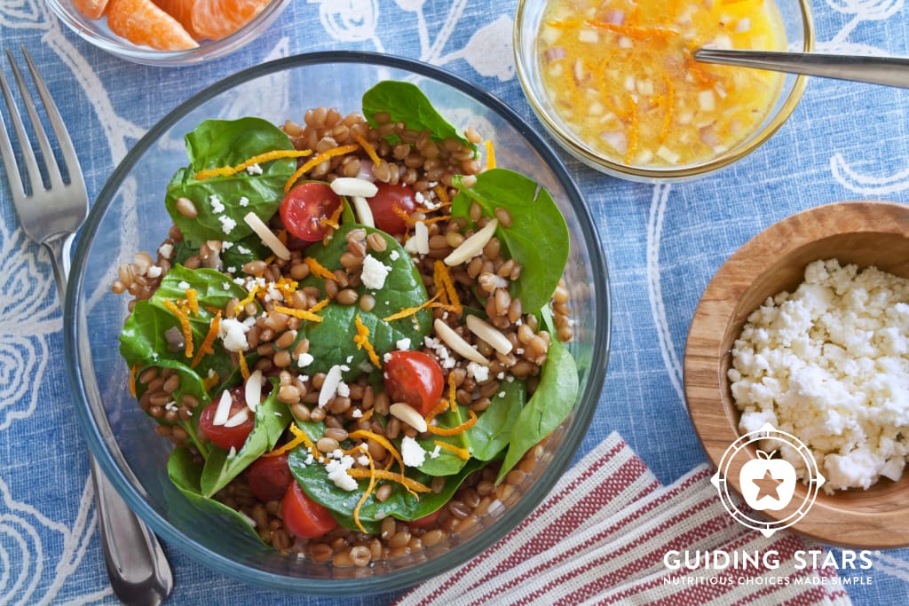 Wheat Berry Salad with Spinach, Orange and Almonds