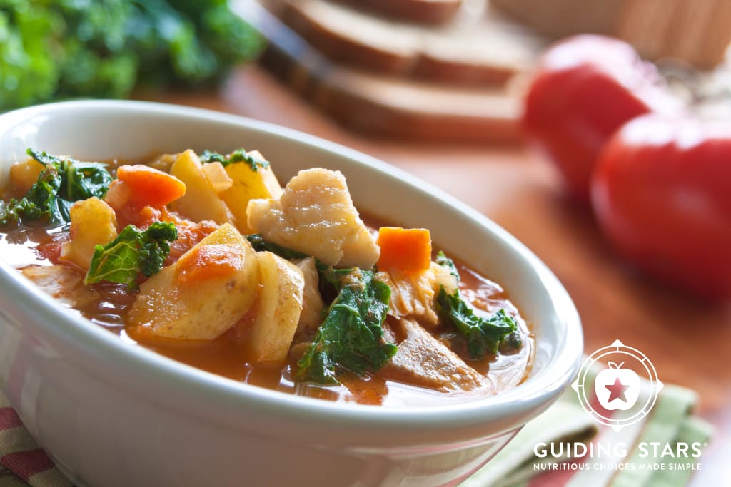 Mediterranean Fish Chowder with Potatoes and Kale.