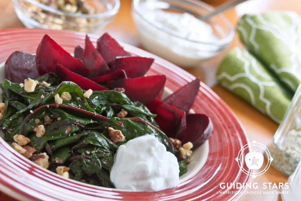 Simmered Beet Greens with Roasted Beets, Lemon and Yogurt