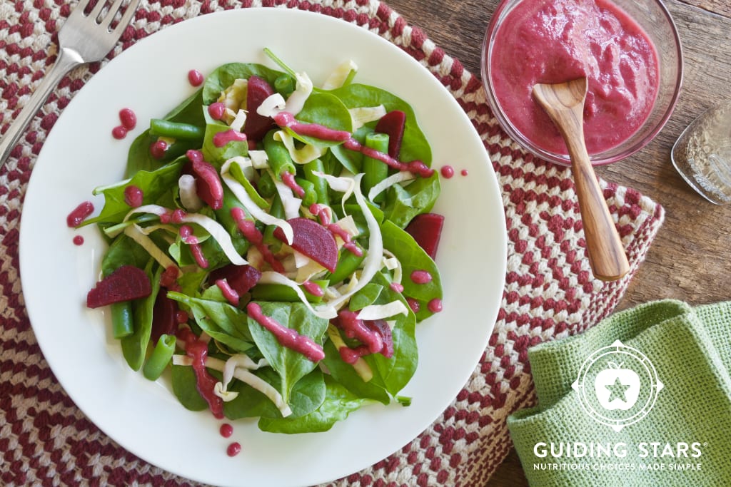 Spinach Salad with Creamy Beet Dressing