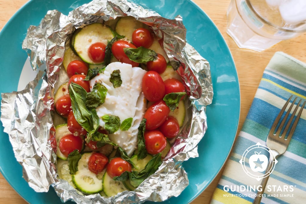 Cod Packets with Zucchini, Tomatoes and Mint