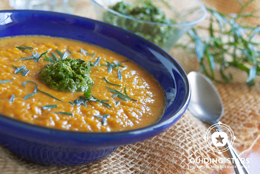 Whole Carrot Soup with Pesto