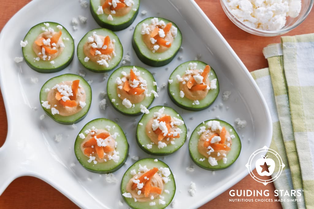 Roasted Red Pepper Hummus Cucumber Bites