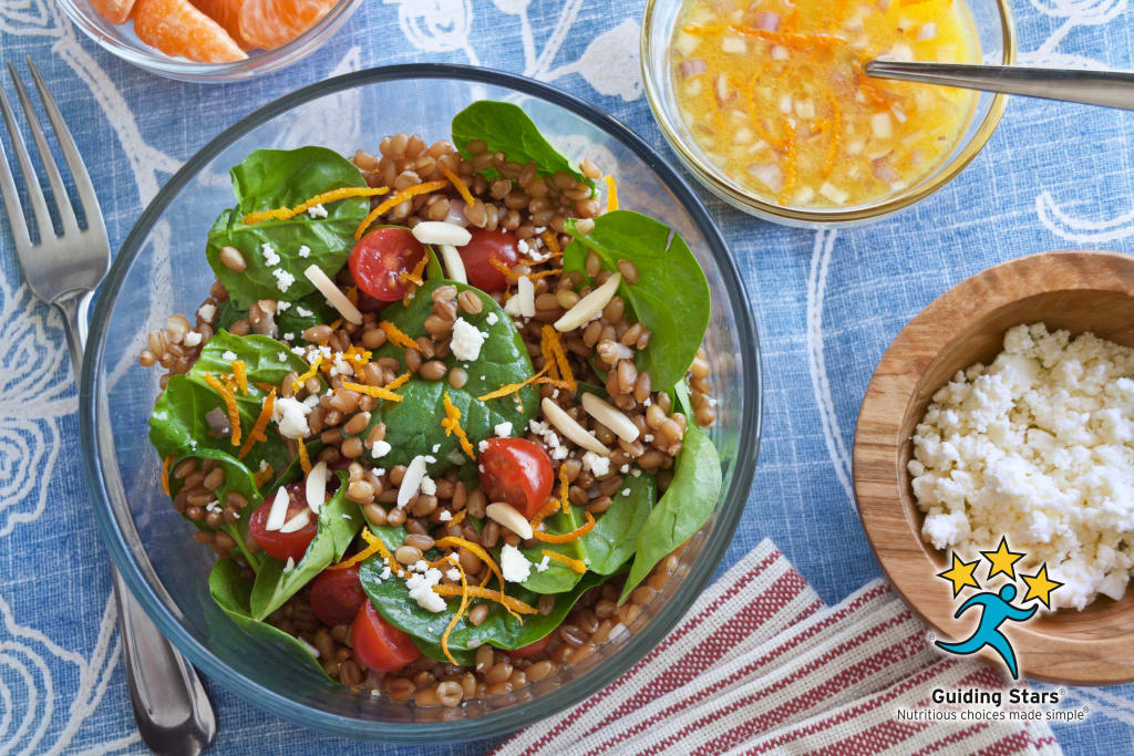 Wheat Berry Salad with Spinach, Orange and Almonds