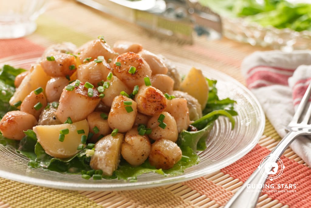 Seared Scallops with New Potatoes and Field Greens