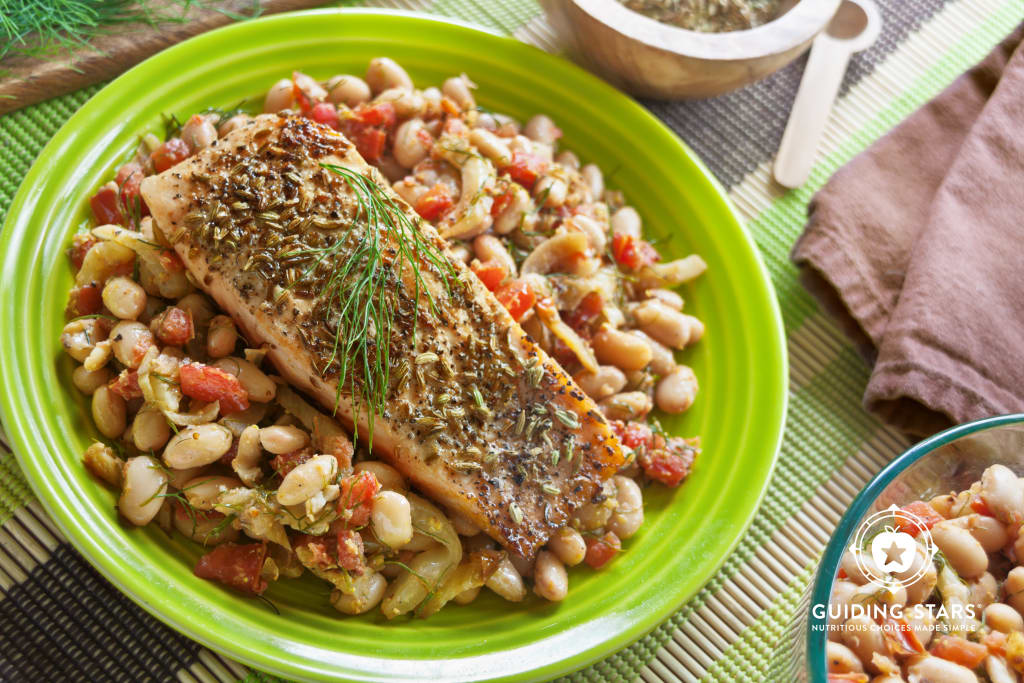 Fennel-Crusted Salmon on White Beans