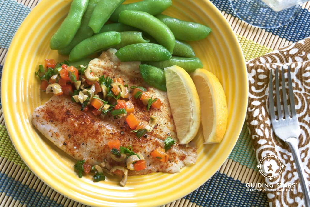 Tilapia with Roasted Red Bell Peppers and Olives