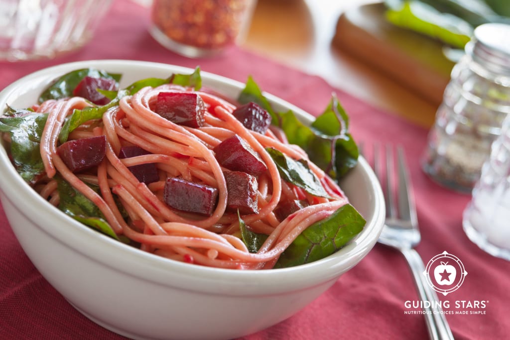Spaghetti with Beets and Greens