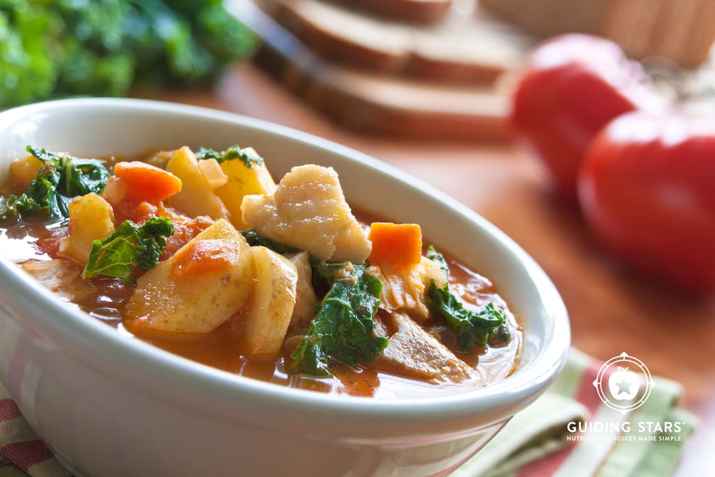Mediterranean Fish Chowder with Potatoes and Kale.