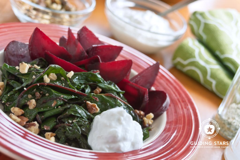 Simmered Beet Greens with Roasted Beets, Lemon and Yogurt