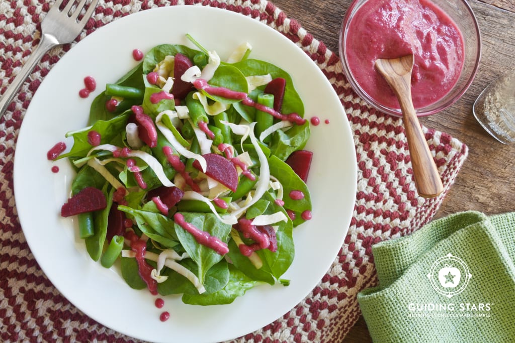 Spinach Salad with Creamy Beet Dressing