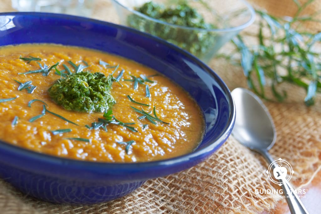 Whole Carrot Soup with Pesto
