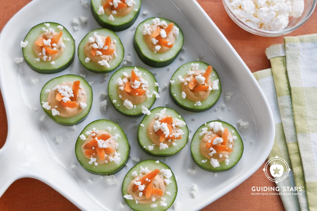 Roasted Red Pepper Hummus Cucumber Bites