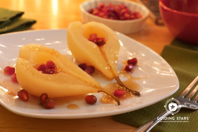 Poached Pears with Pomegranate Seeds