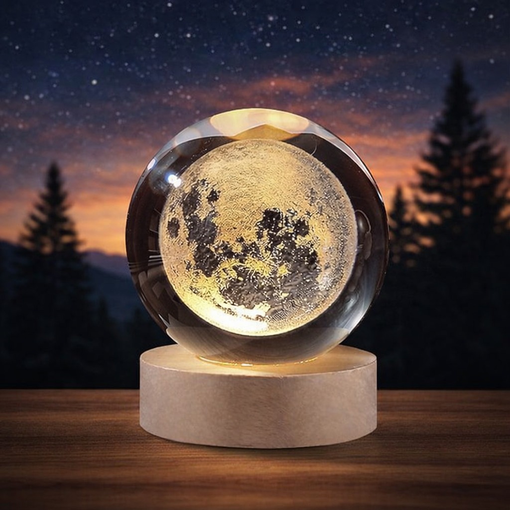 3D Galaxy Crystal Ball Lamp with LED Base | Decorative Night Light ( Only Moon Shape ) — Buy Online at Best Price in Pakistan on FlipcartPK