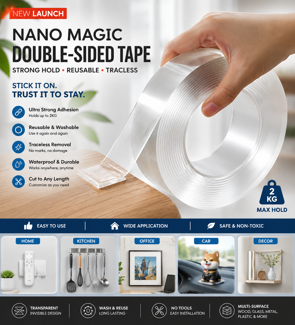 Double Side Tape 3 Meter | washable Reusable Tape — Buy Online at Best Price in Pakistan on FlipcartPK