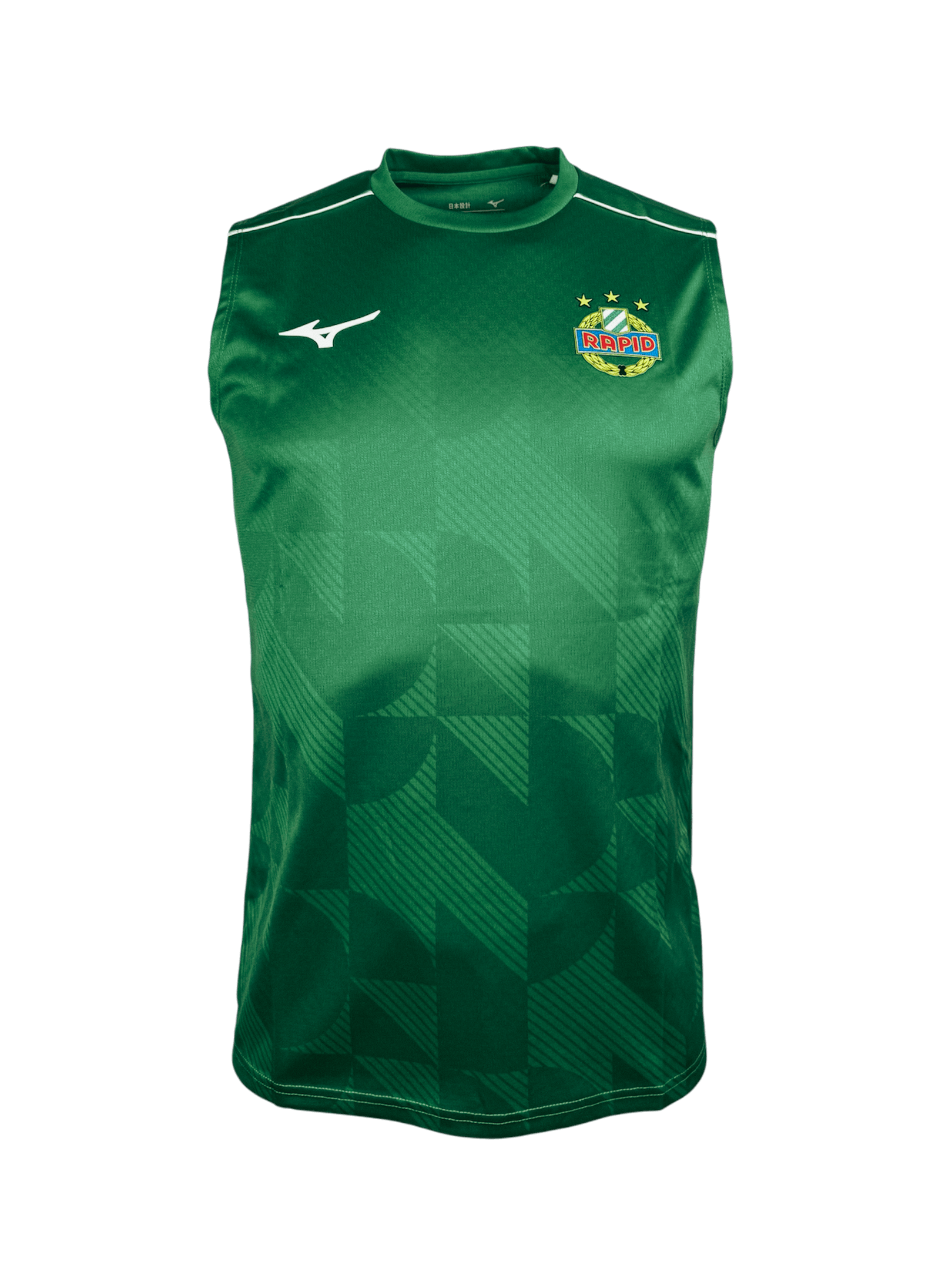 Grünes SK Rapid Training Tanktop von Mizuno mit Vereinswappen und Ton-in-Ton-Muster.