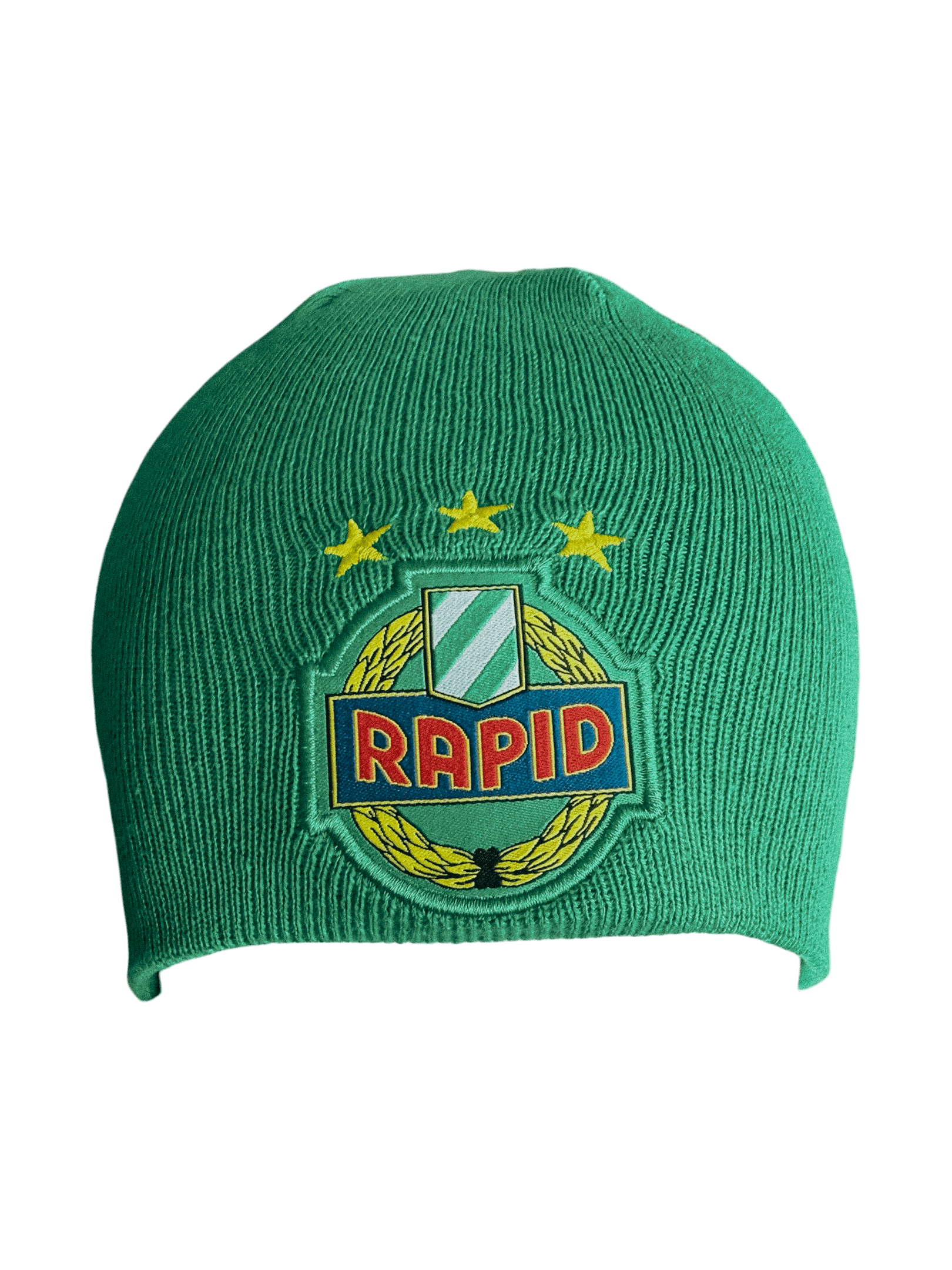 Grüne SK Rapid Mizuno Haube mit gesticktem Vereinswappen und drei Sternen.