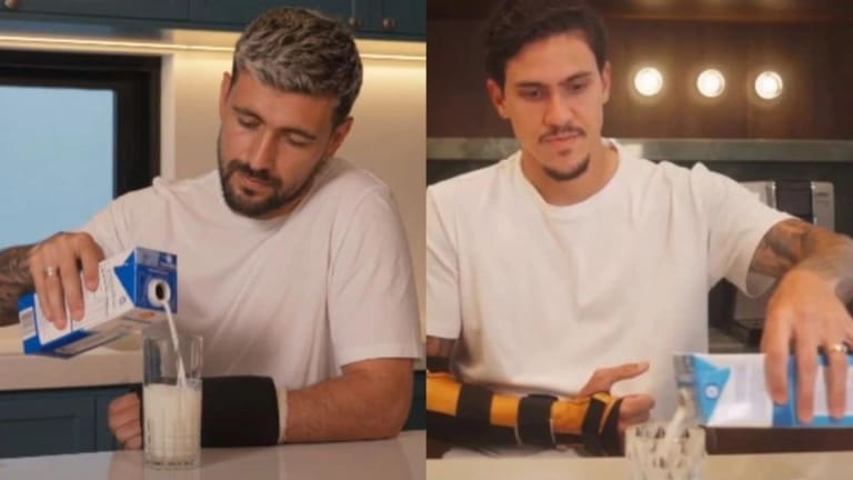Arrascaeta repete estratégia de Pedro e estrela propaganda de leite após fratura no braço