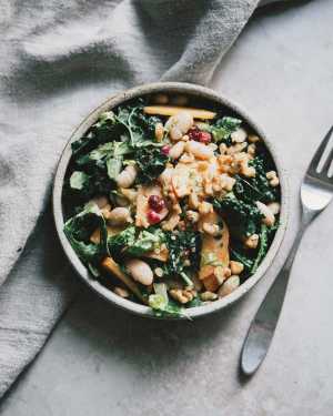 Green Salad w/ Persimmons, Poms, Walnuts & Minted Tahini Vinaigrette