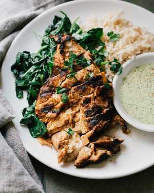 Peruvian Chicken w/ Rice & Aji Sauce