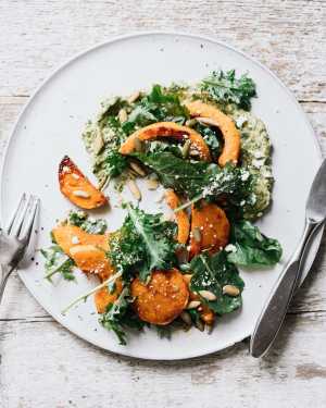 Warm Squash Salad w/ Avocado Pepita Sauce