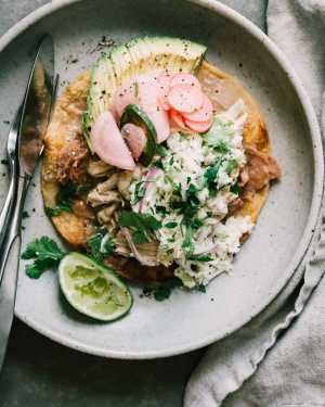 Tomatillo Chicken Tostadas