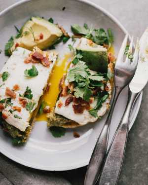 Cornbread Waffles w/ Green Eggs & Proscuitto
