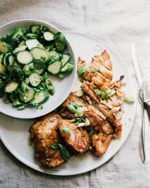 Soy & Ginger Grilled Chicken Thighs w/ Cucumber Salad