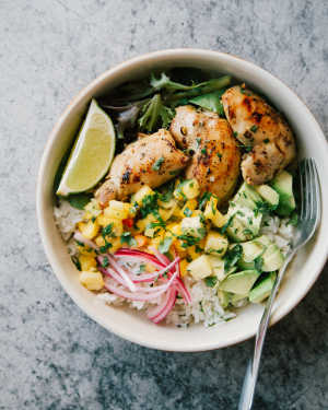 Mojo Chicken Bowls w/ Pineapple-Mango Salsa
