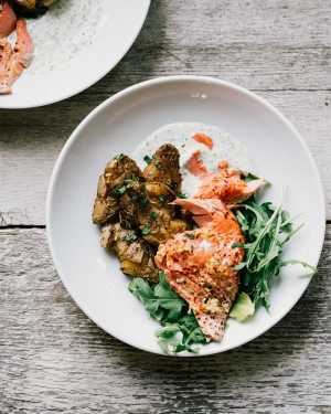 Salmon w/ Green Goddess & Potato Smashies