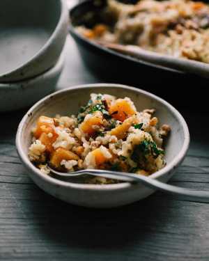 Oven-Baked Risotto w/ Butternut Squash & Rosemary Candied Walnuts