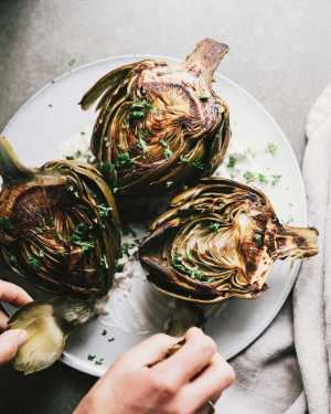 Charred Artichokes w/ Green Olive Aioli