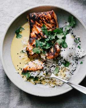 Pan Seared Salmon w/ Cashew Curry Sauce