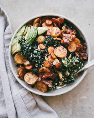 Kale Salad w/ Roasted Veg & Crispy Prosciutto