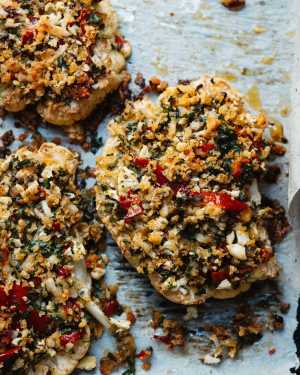 Roasted Cauliflower Steaks w/ Pickled Peppers & Provolone