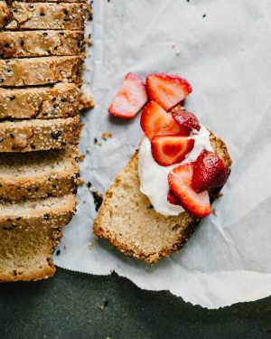 Sesame Cake with Strawberries and Brown Sugar Whip