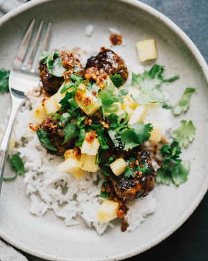 Teriyaki Pork Meatballs w/ Pineapple & Coconut Rice