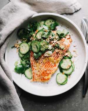 Slow Roasted Citrus Salmon w/ Vietnamese Cucumber Salad