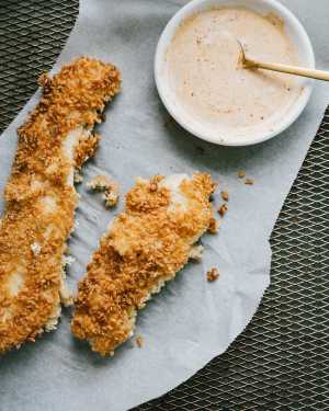 Feta Brined Chicken Tenders w/ Harissa Ranch