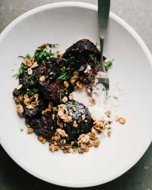 Smashed Beets w/ Tahini Yogurt & Savory Granola