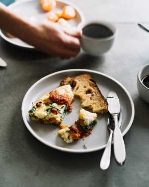 Sweet Potato, Greens & Goat Cheese Frittata