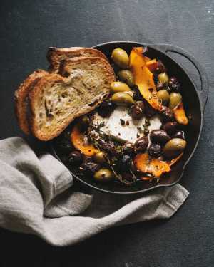 Baked Feta w/ Marinated Olives