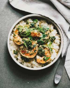 Seared Shrimp w/ Garlic Parmesan Risotto & Chermoula
