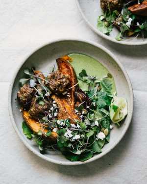 Mojo Meatballs w/ Spiced Sweet Potatoes