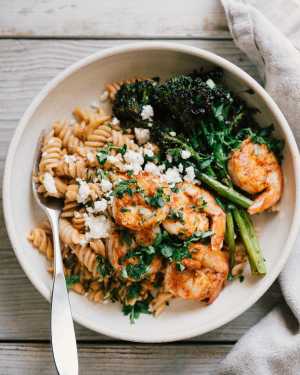 Sheet Pan Romesco Shrimp & Broccolini