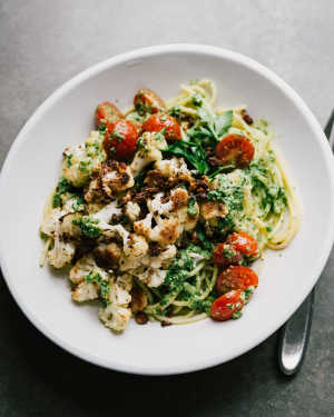 Roasted Cauliflower Pasta w/ Winter Pesto