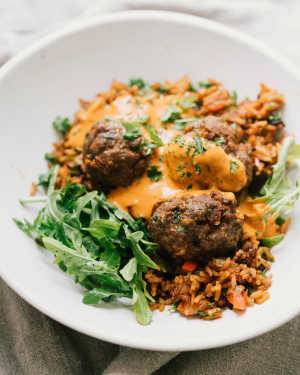 Chorizo Spiced Meatballs w/ Spanish Rice