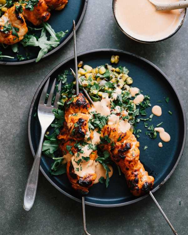 Smoky Chicken Skewers & Corn Salad